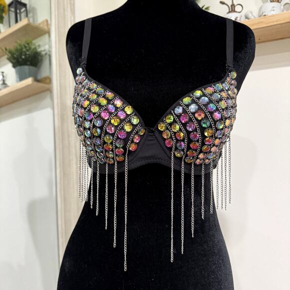 unknown Other - Bejeweled Bedazzled Festival Bra Size Medium, B Cup